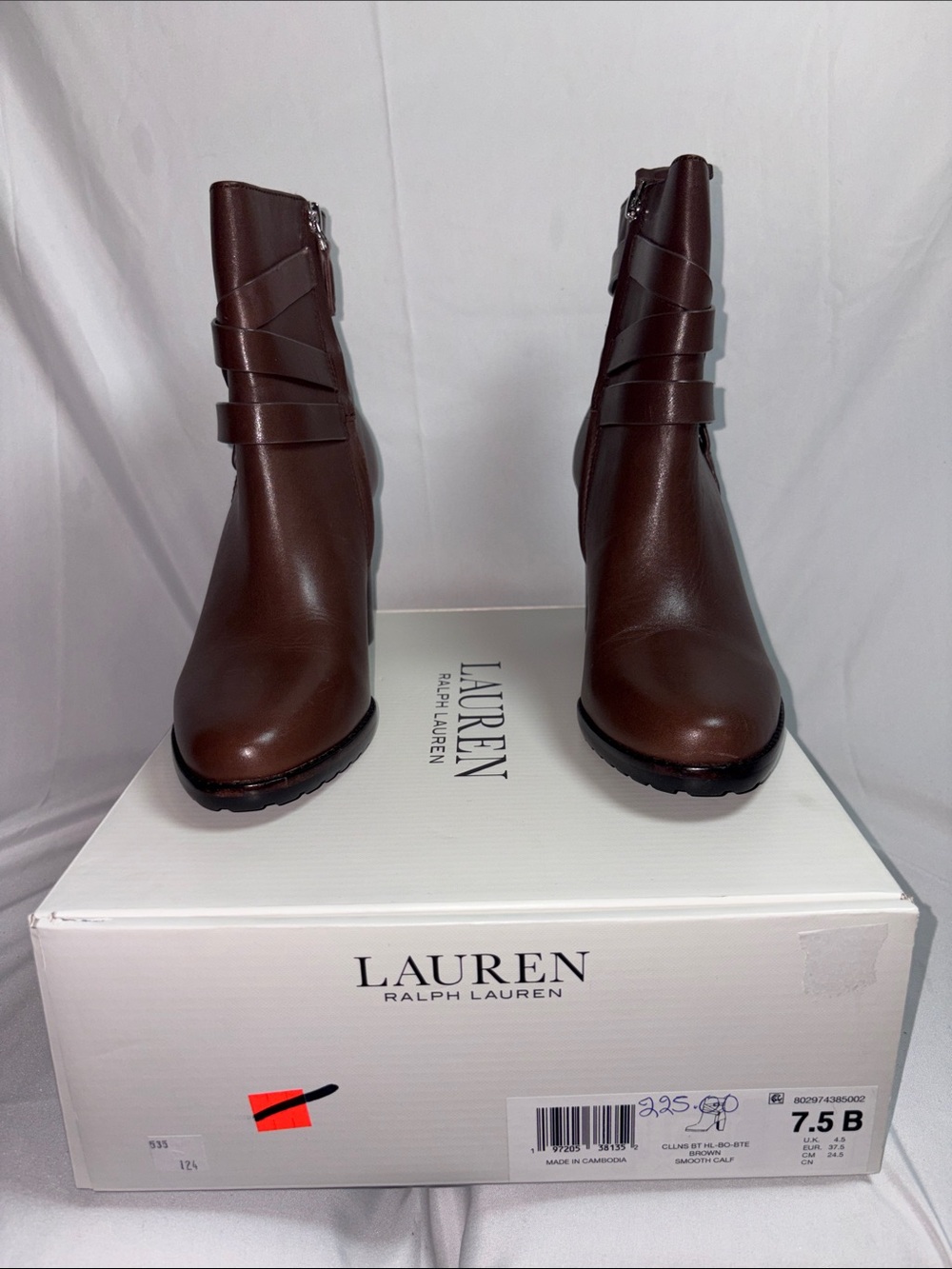 Lauren Ralph Lauren Dark Brown Leather Ankle Booties with Wrap Strap